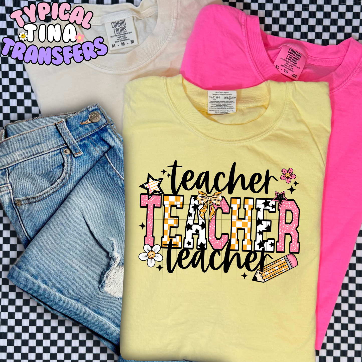 Teacher teacher teacher (school pattern) | DTF Transfer | POD