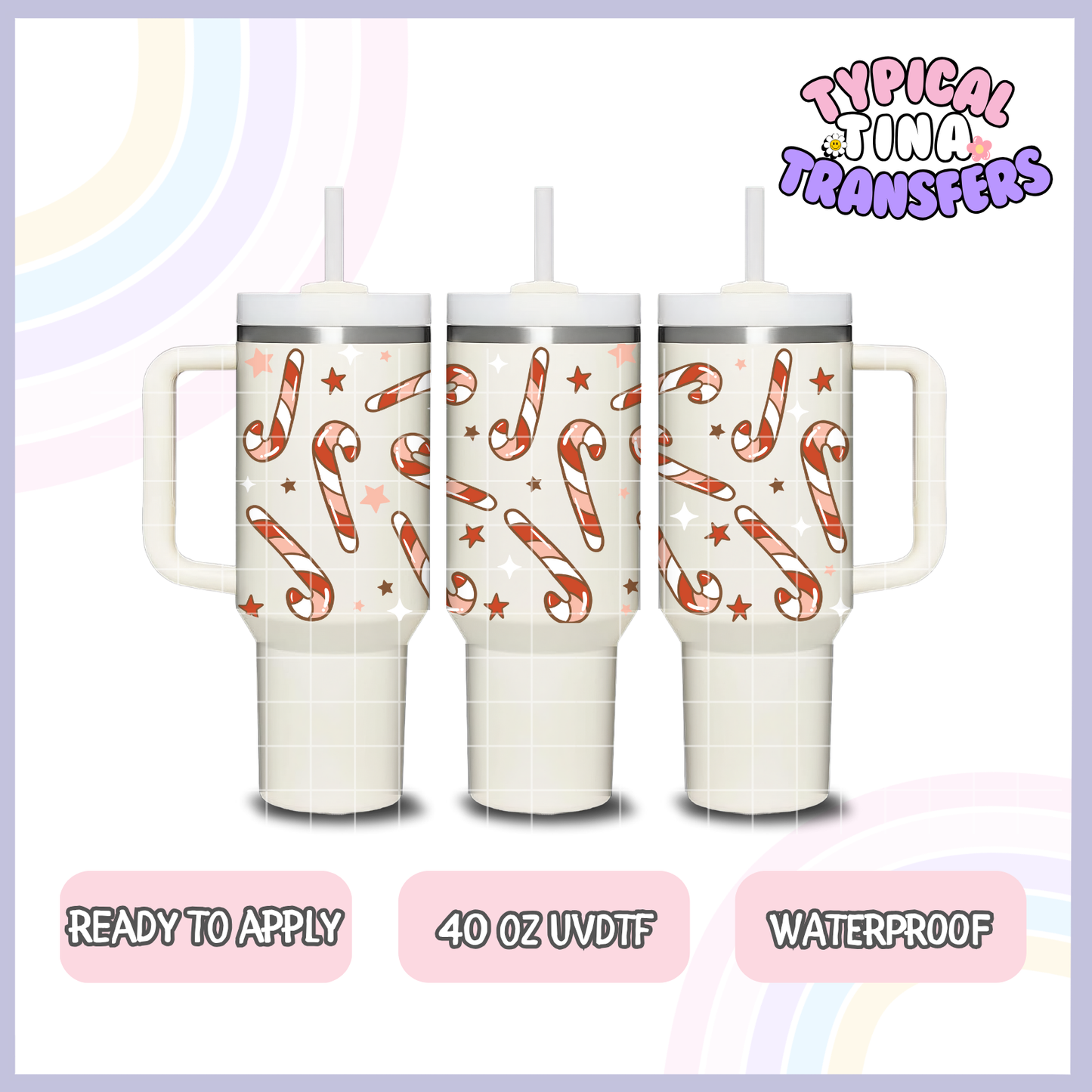 Candy Canes and stars | 40oz UVDTF Wrap | POD