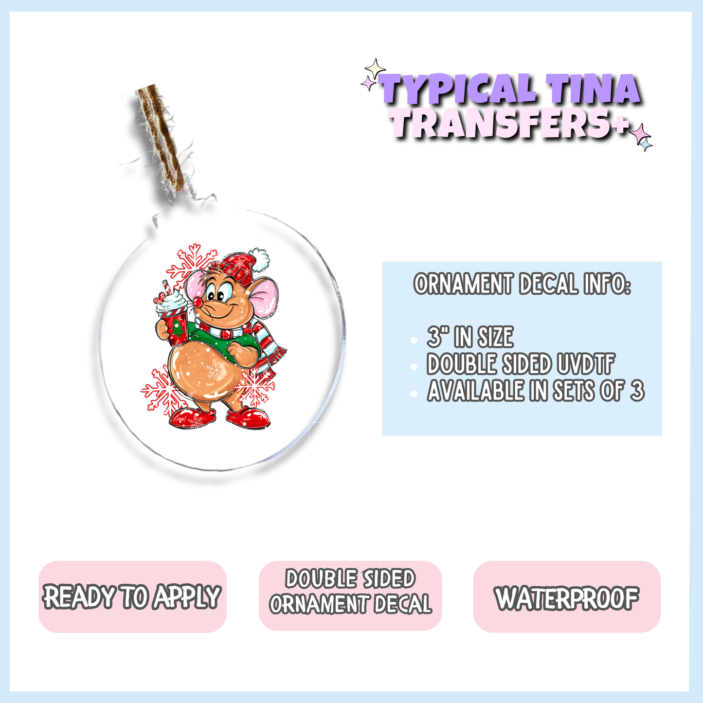 Christmas Mouse | 3" Xmas Ornament | POD