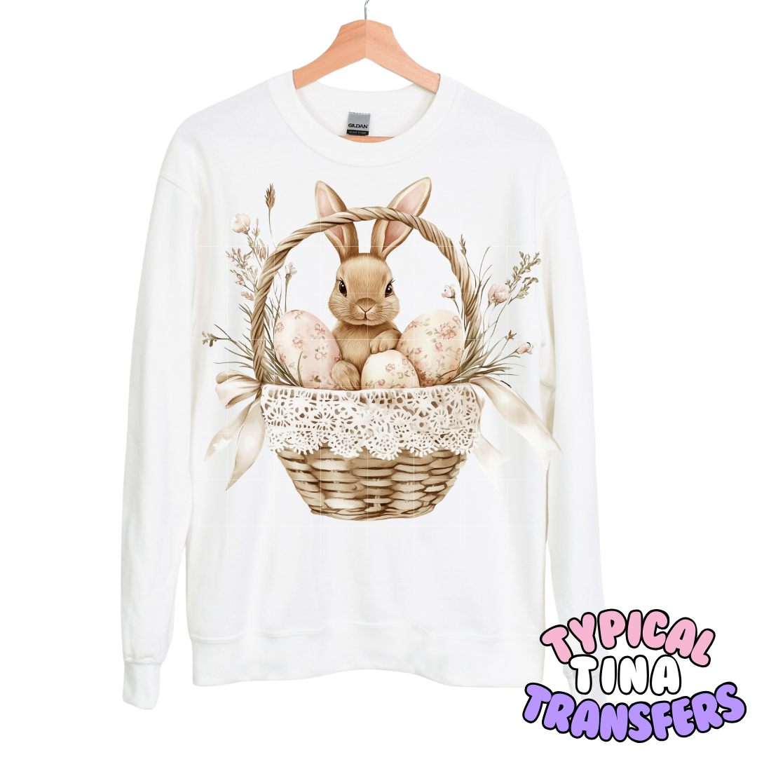 Cute bunny in basket | DTF Transfers | POD