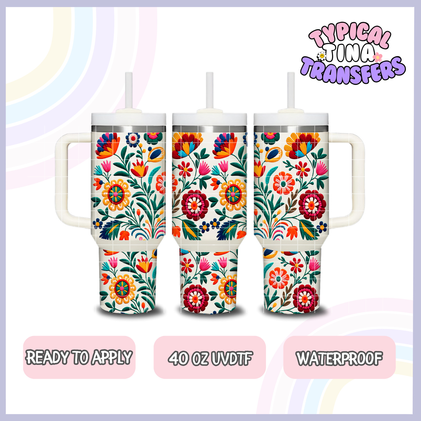 Embroidered Flowers | 40oz UVDTF Wrap | POD