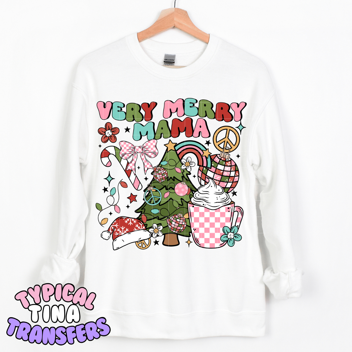 Very Merry mama (disco & check pattern) | DTF Transfer | POD