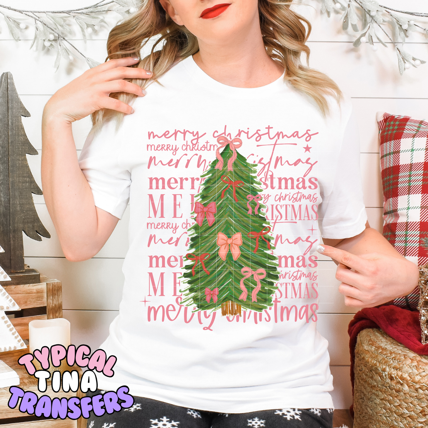 Merry christmas ribbon trees | DTF Transfer | POD