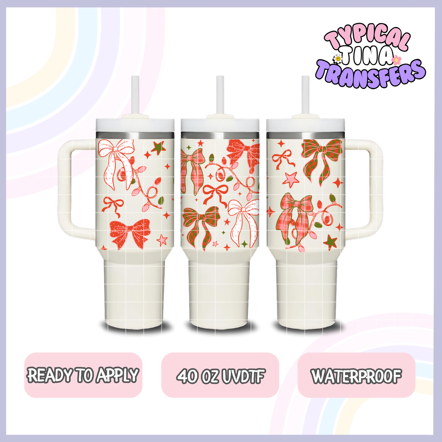 Christmas Red tone bows | 40oz UVDTF Wrap | POD