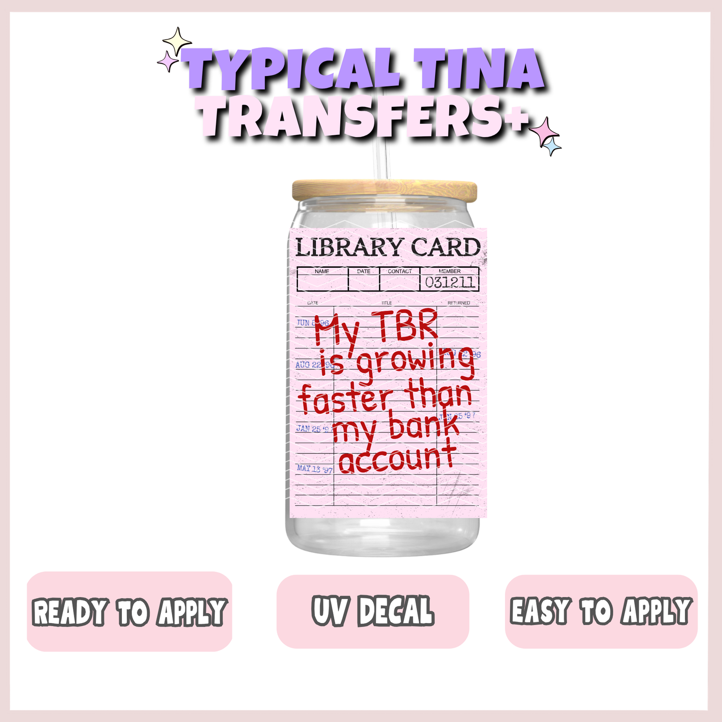 Library card - TBR growing | UV decals | POD