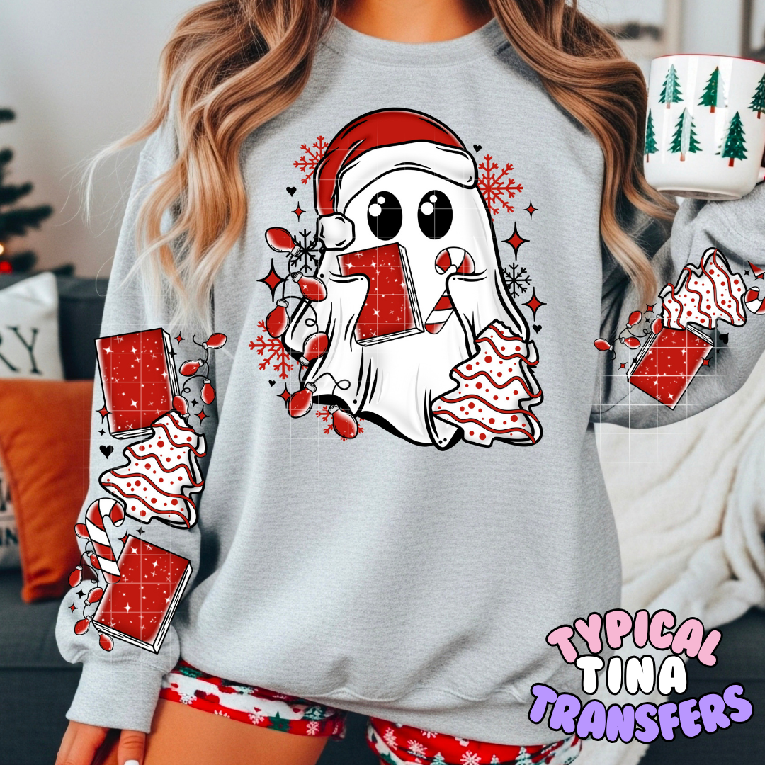 Christmas Ghost with books and cookies | DTF Transfer | POD