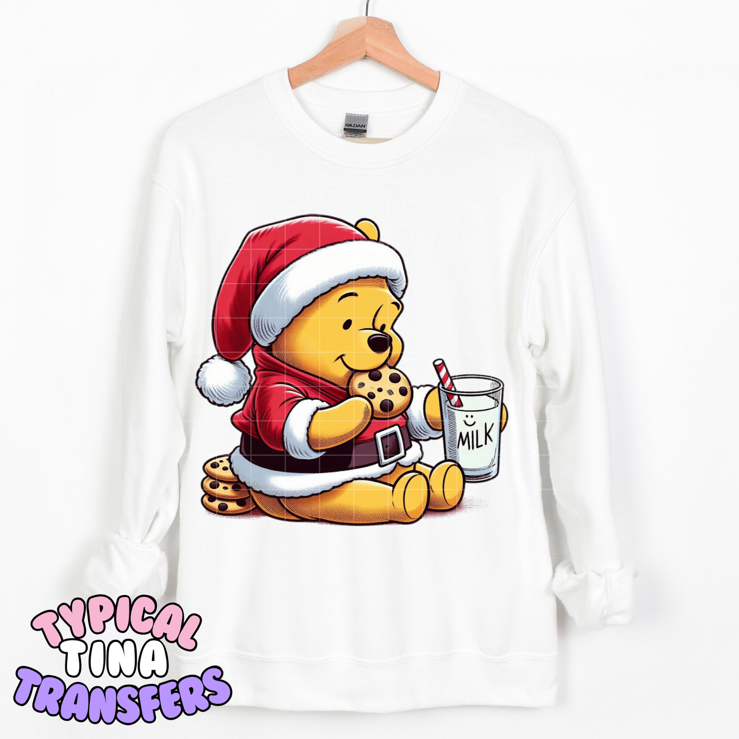 Holiday Pooh Bear Santa with milk | DTF Transfer | POD
