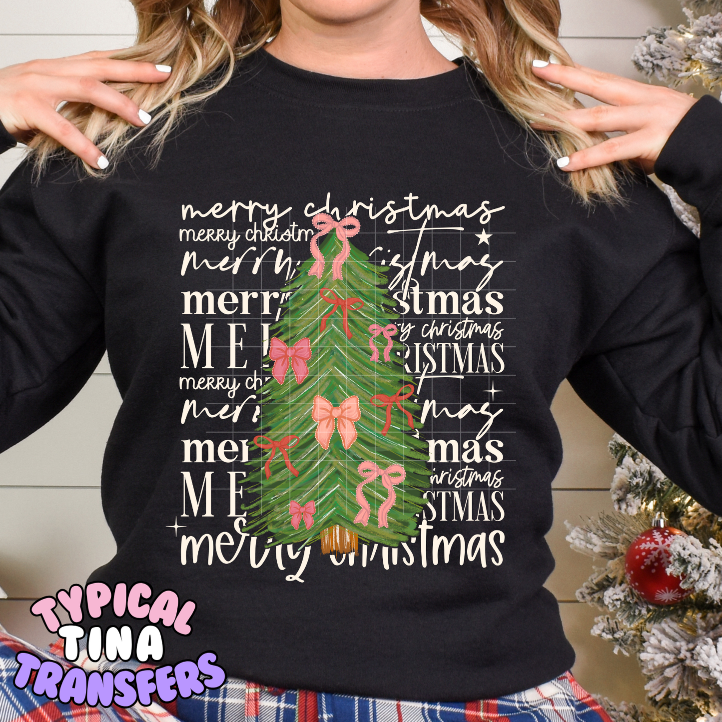 Merry christmas ribbon trees | DTF Transfer | POD