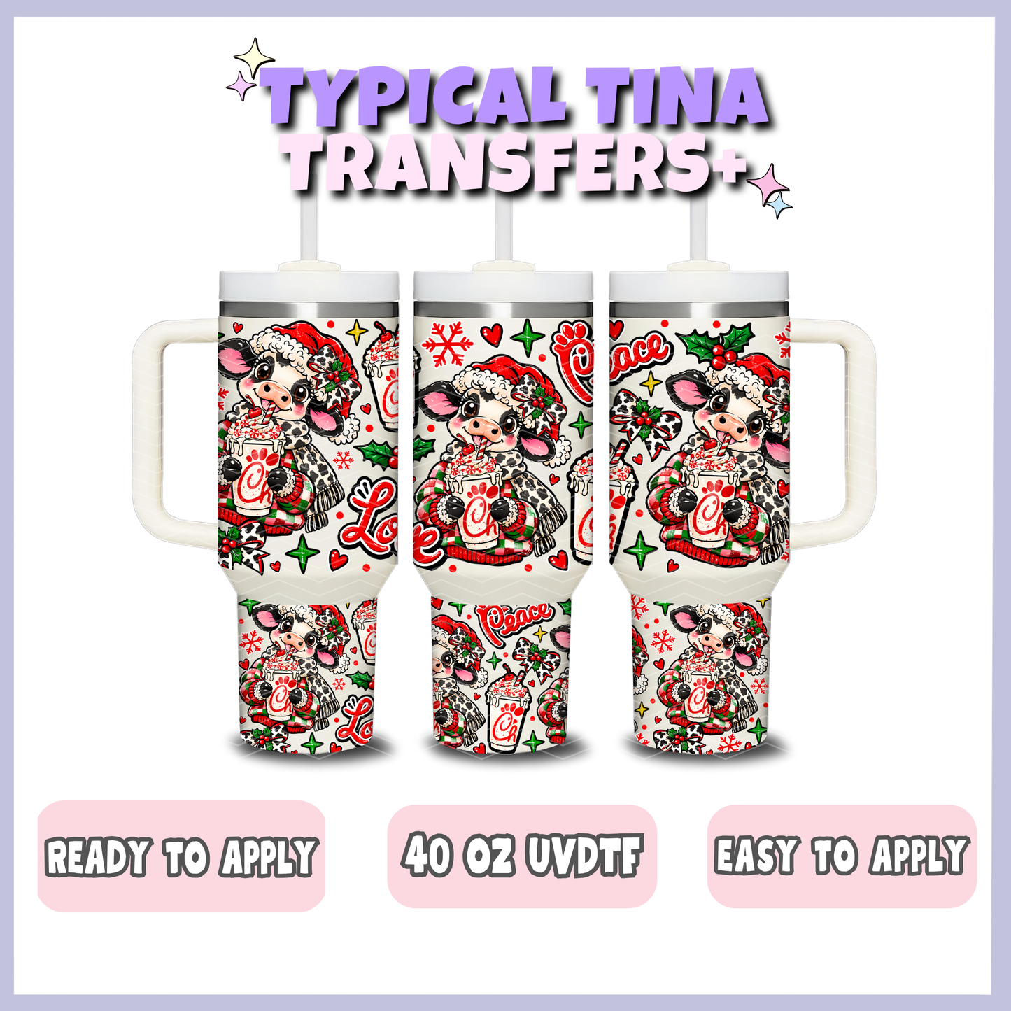 Peace and love Cow | 40oz UVDTF Wrap | POD