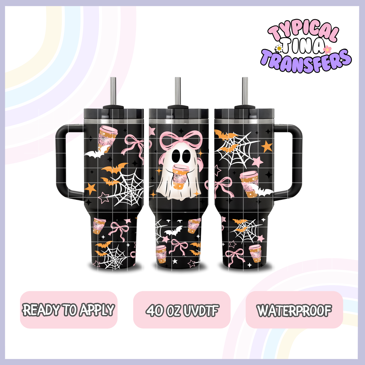 Coquette ghost webs and coffee | 40oz UVDTF Wrap | POD