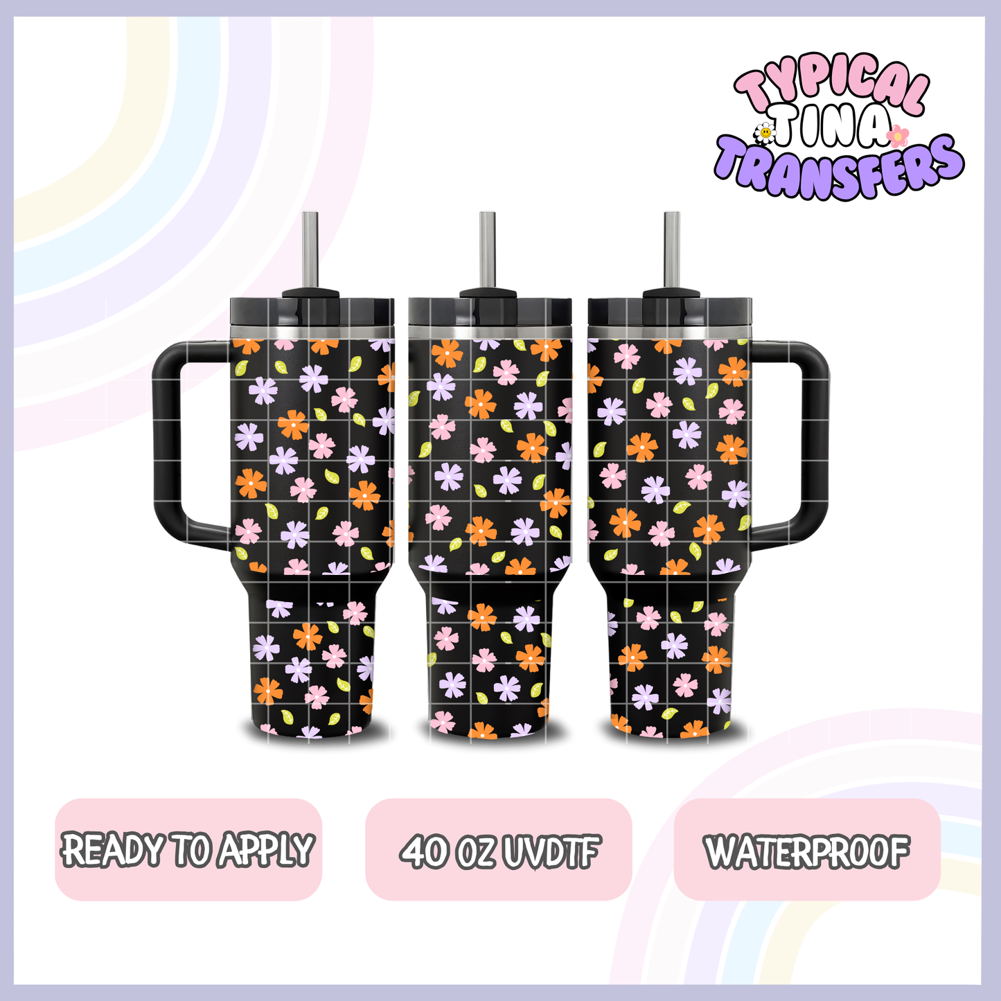 Floral and leaves | 40oz UVDTF Wrap | POD