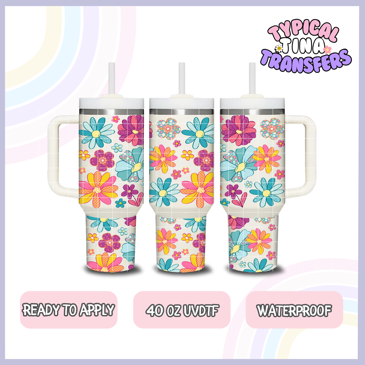 Bright retro florals | 40oz UVDTF Wrap | POD