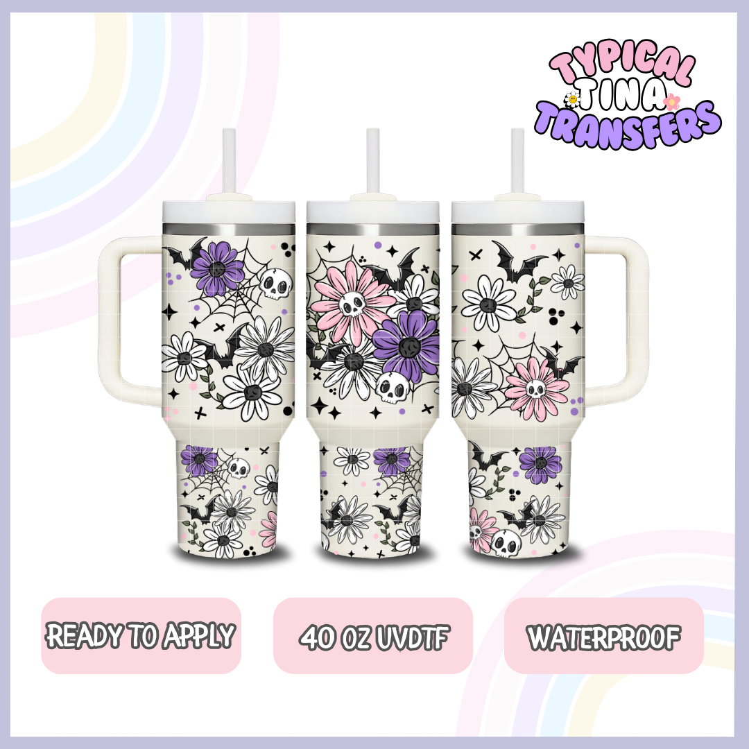 Purple and Pinks florals with skulls | 40oz UVDTF Wrap | POD