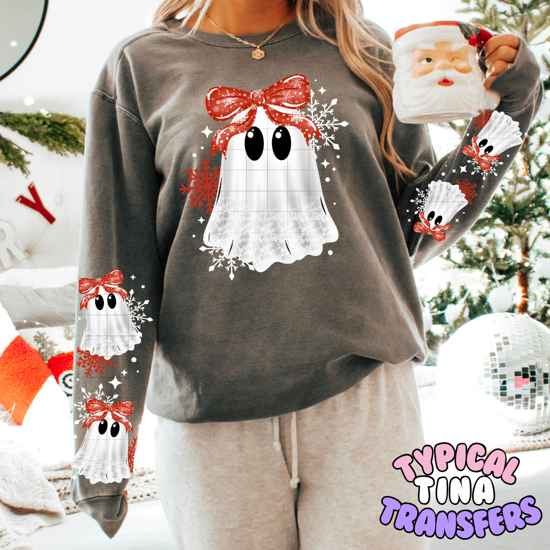 Christmas Ghost Red Bows | DTF Transfer | POD