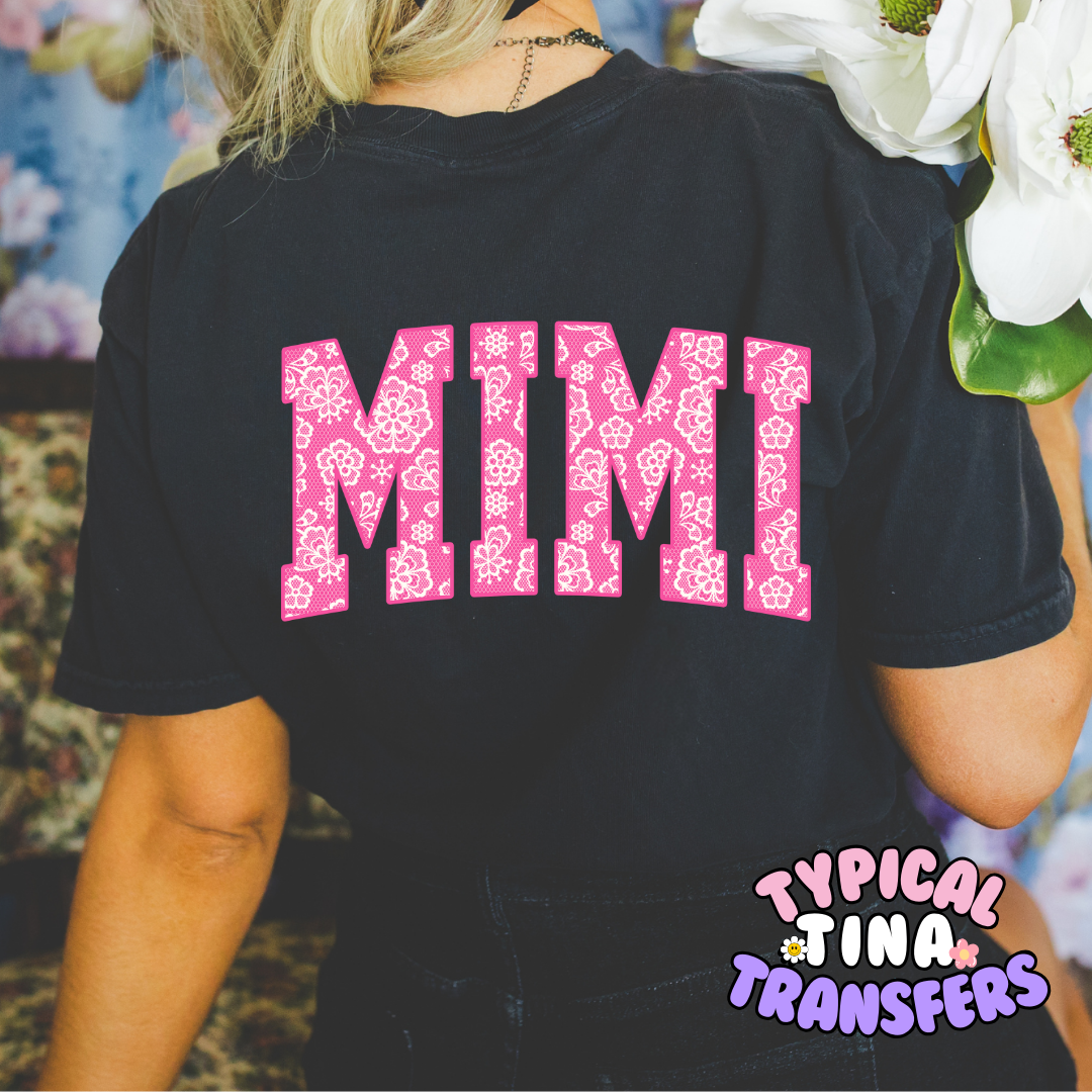 Lace Embroidery pink Mimi | DTF Screen Print | POD