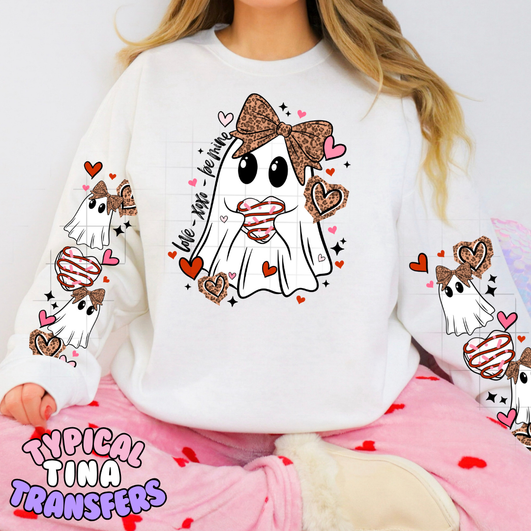 Valentine Ghost with bow and hearts | DTF Transfers | POD