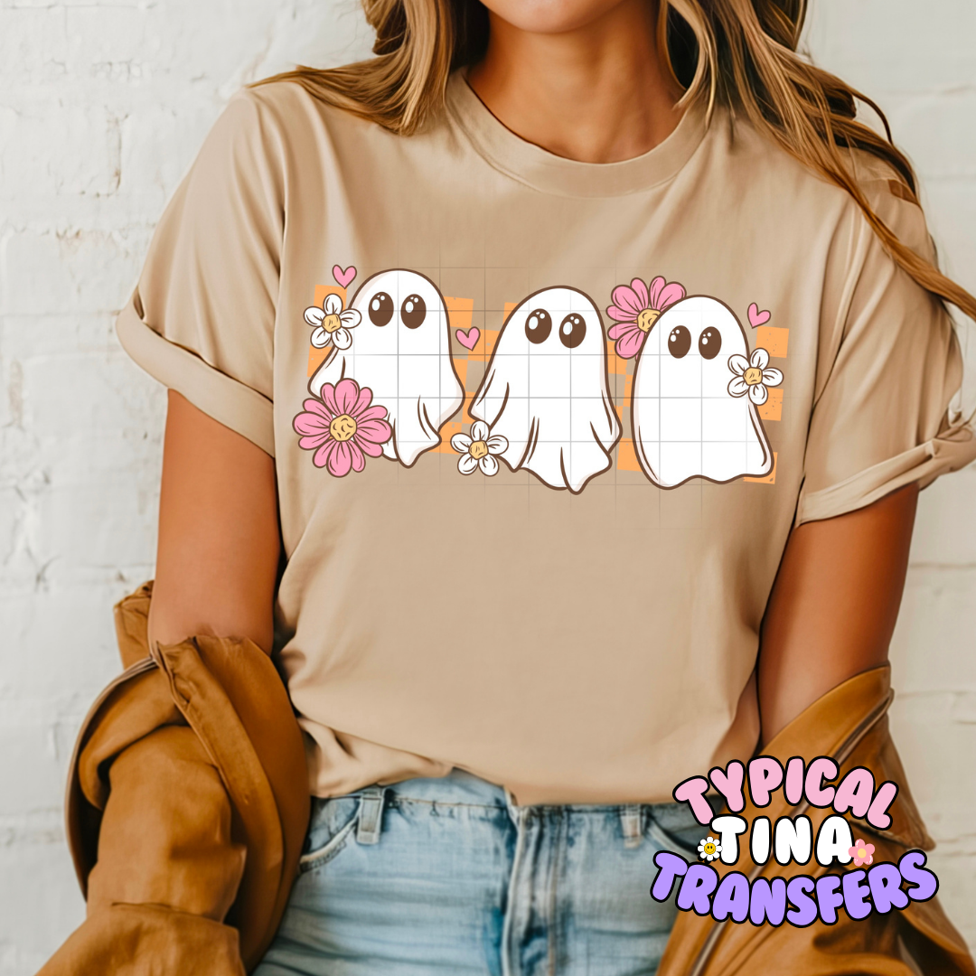 3 ghosts and florals | DTF Screen Print | POD