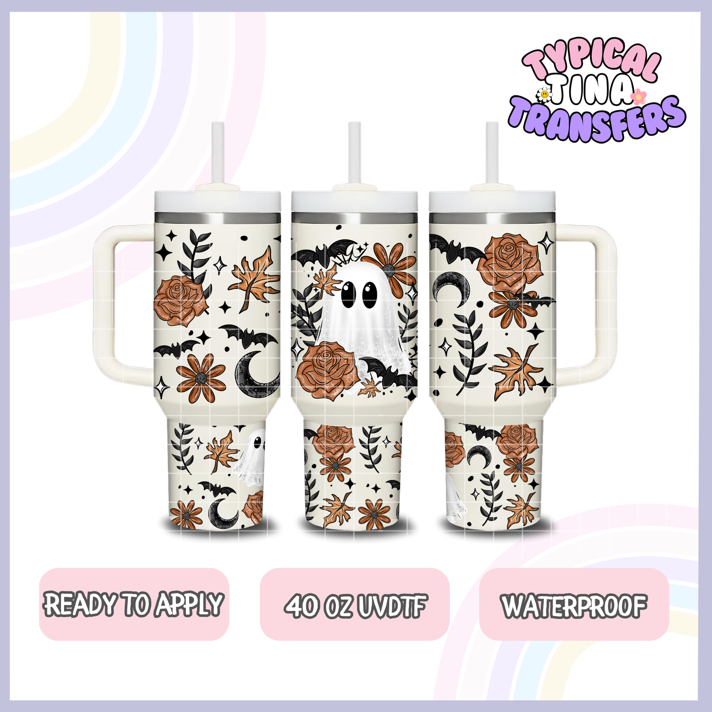 Ghostie burnt orange florals | 40oz UVDTF Wrap | POD