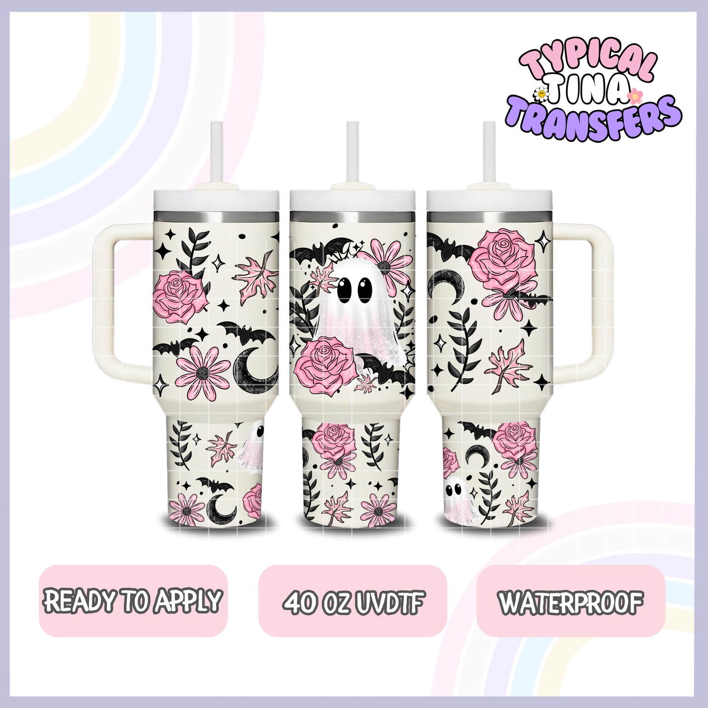 Ghostie pink florals | 40oz UVDTF Wrap | POD