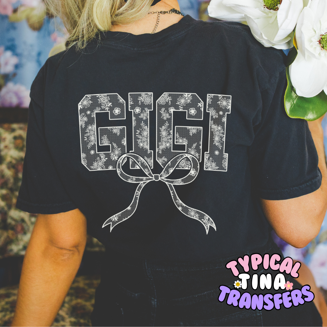 Lace Gigi with bow (white) | DTF Screen Print | POD