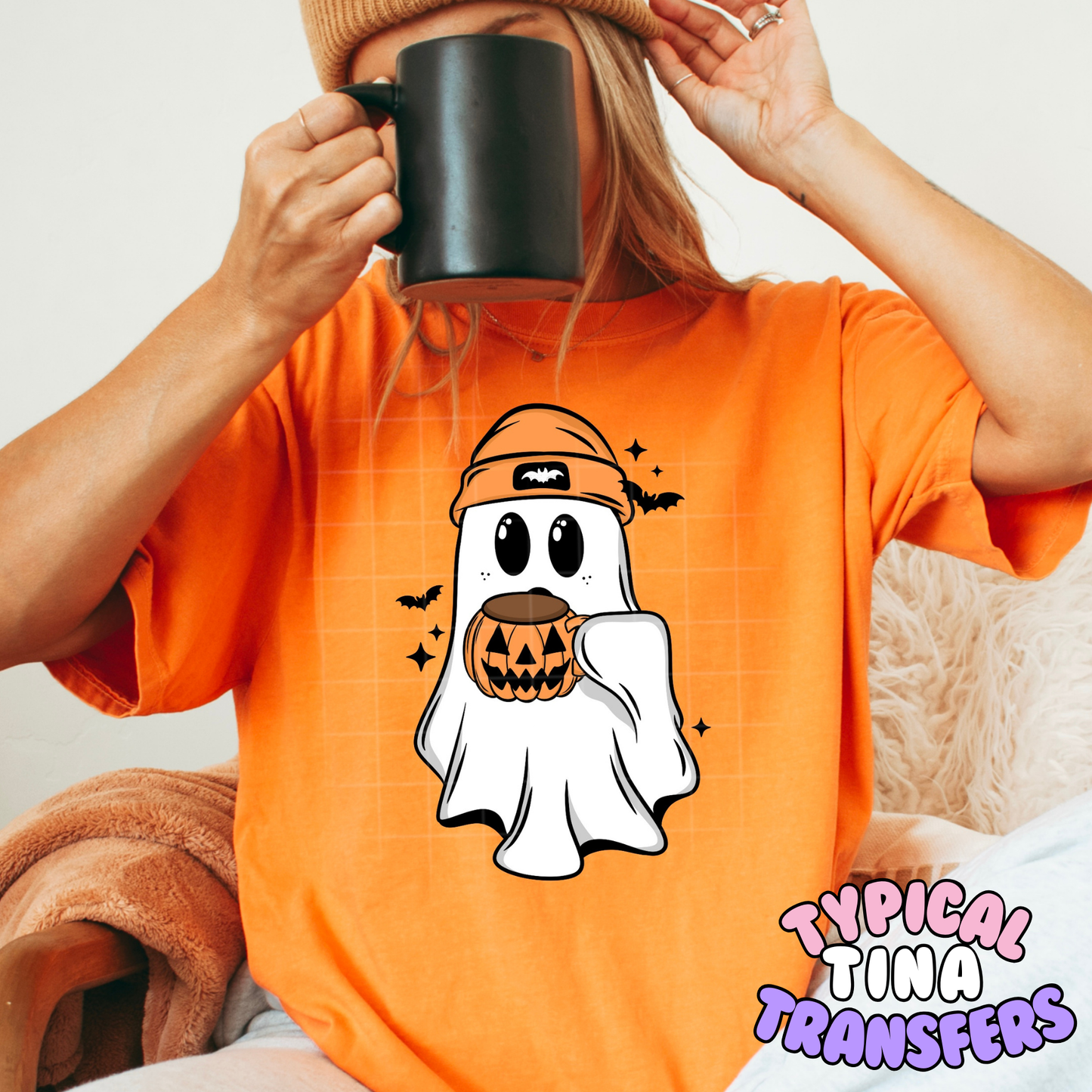 Ghost with Pumpkin Cup | DTF Transfer | POD