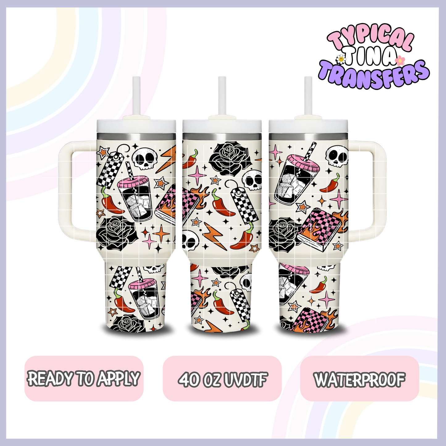 Coffee, Skulls checkered print | 40oz UVDTF Wrap | POD