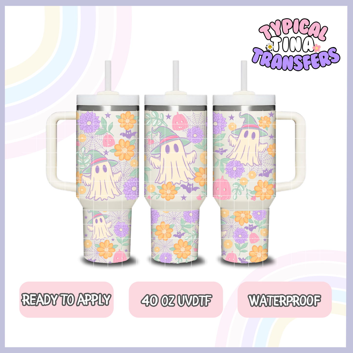 Pastel Floral Ghost | 40oz UVDTF Wrap | POD