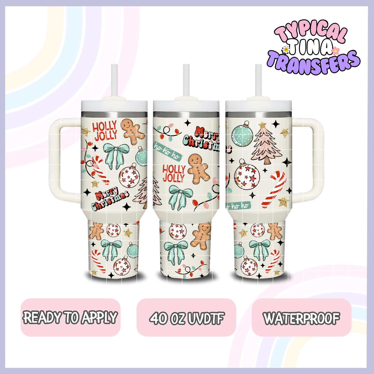 Hollly Jolly Christmas | 40oz UVDTF Wrap | POD