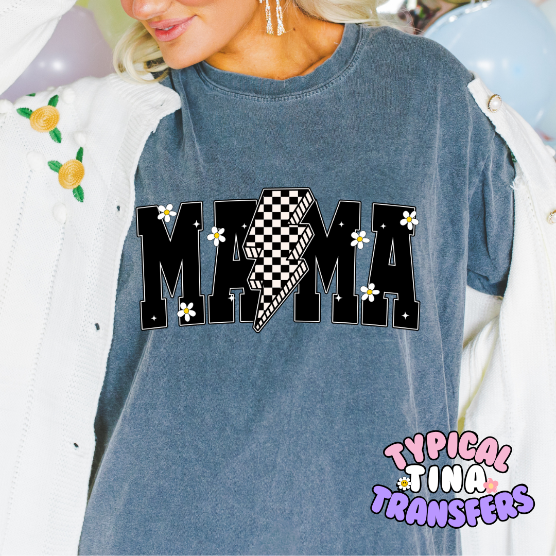 Mama Daisies and Checkered Lightning | DTF Screen Print | POD