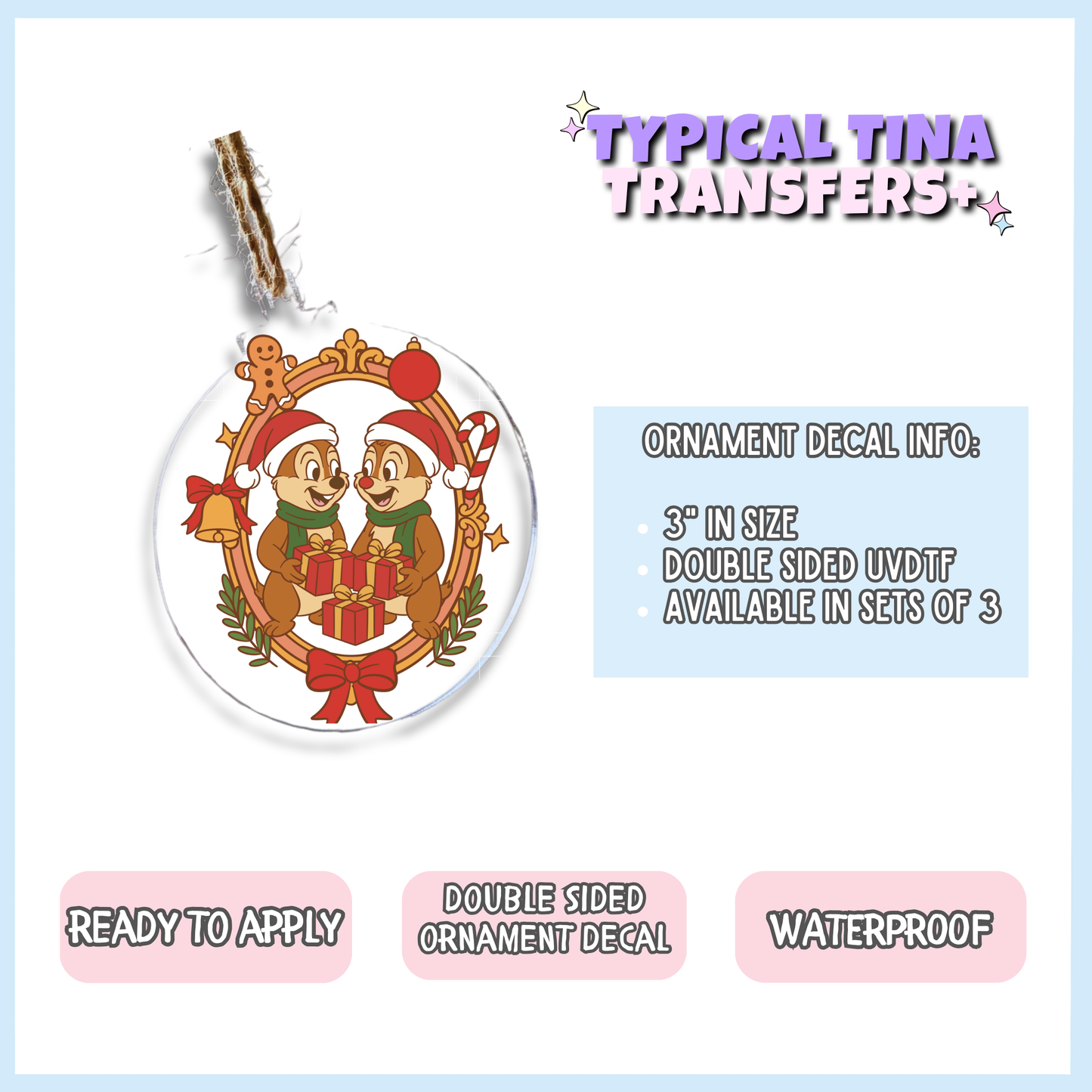 Christmas Squirrels | 3" Xmas Ornament | POD