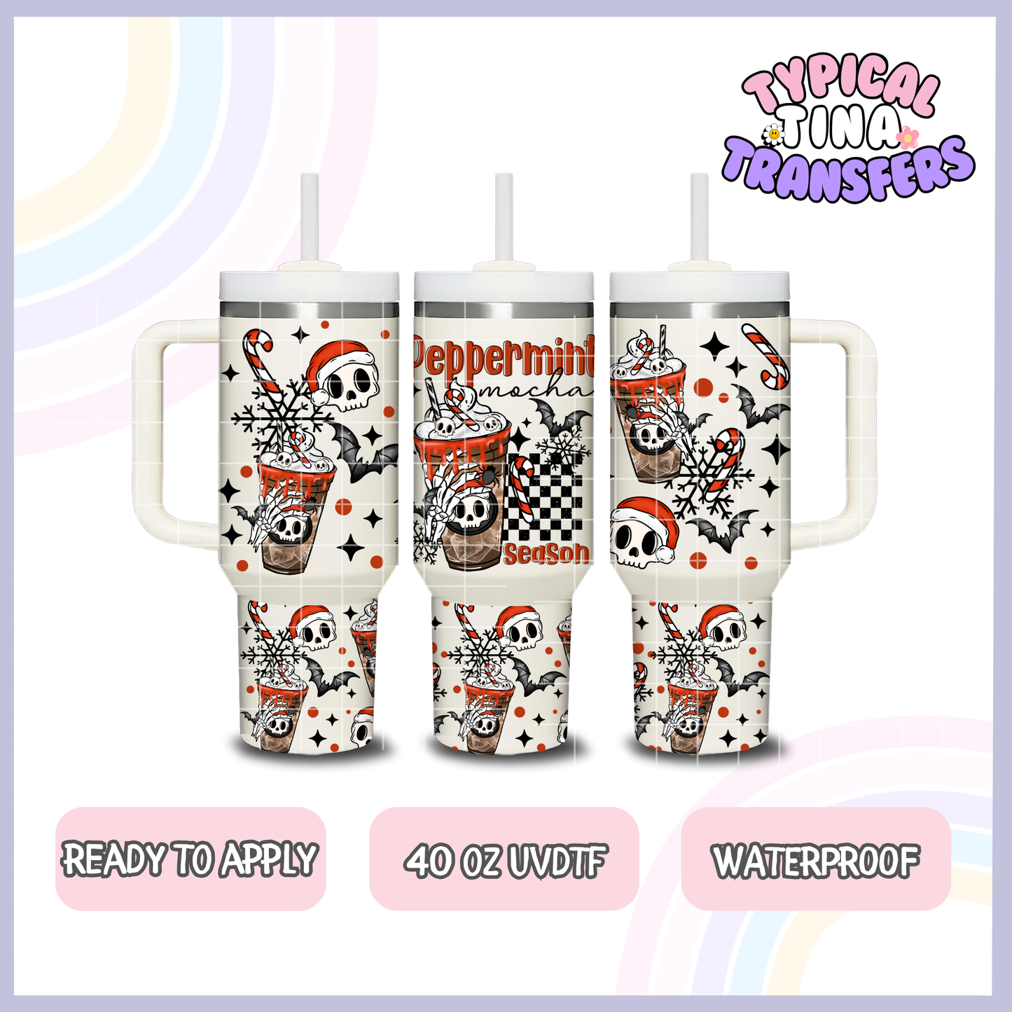 Peppermint Season w/ skulls | 40oz UVDTF Wrap | POD