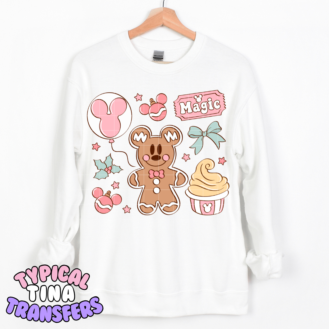 holiday mainstreet Gingerbread in pink | DTF Transfer | POD