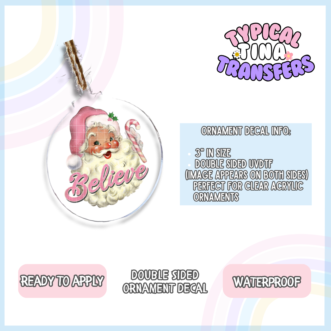 Believe Santa Pink | 3" Ornament Decal