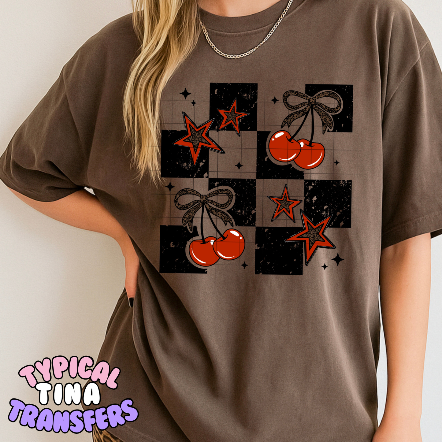 Checkered back with cherries | DTF Transfer | POD