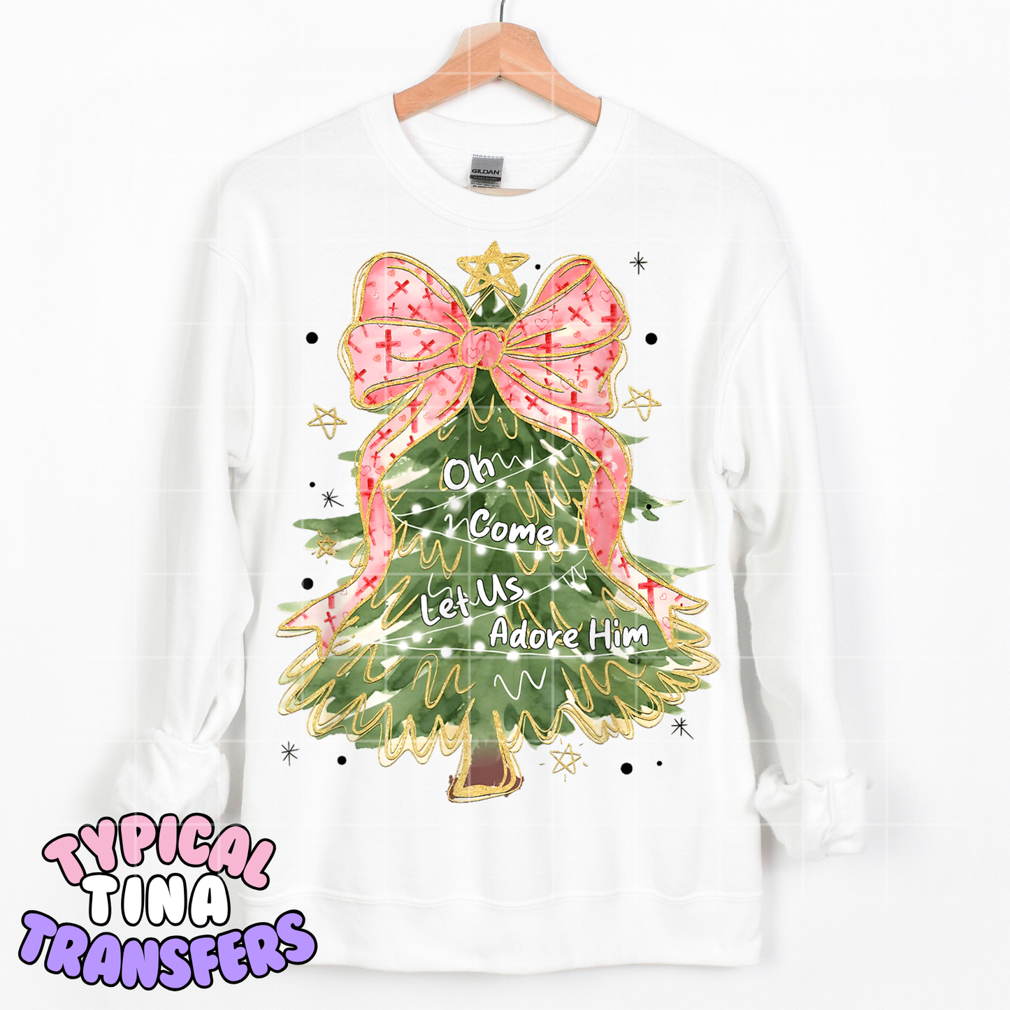 Oh come let us adore him (tree with pink bow) | DTF Transfer | POD