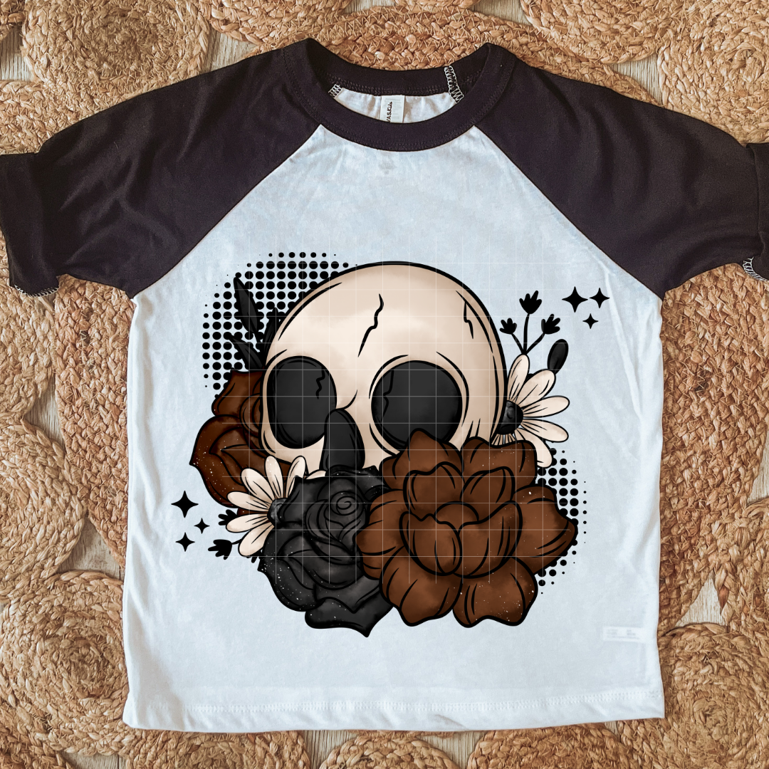 Dark Floral Skull | DTF Screen Print | POD