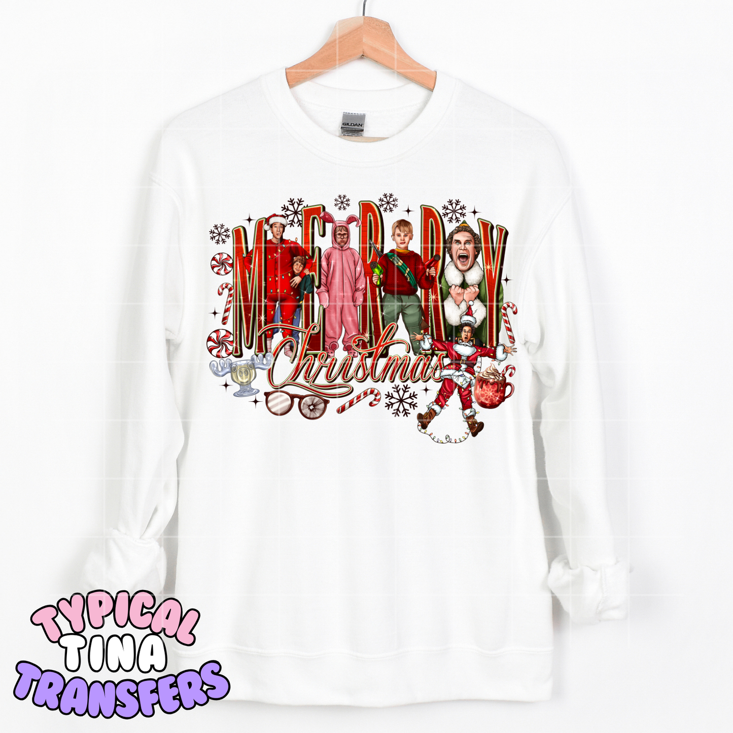 Merry Christmas - classic icons (in red) | DTF Transfer | POD