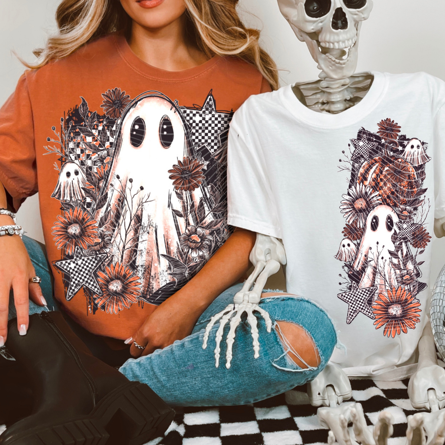 Ghost floral checkered star | DTF Transfer | POD