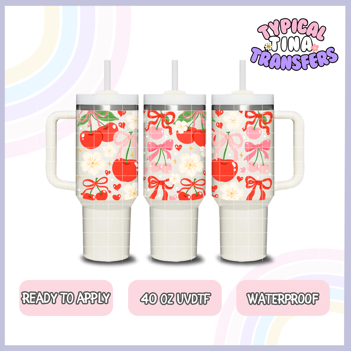 cherries and florals | 40oz UVDTF Wrap | POD