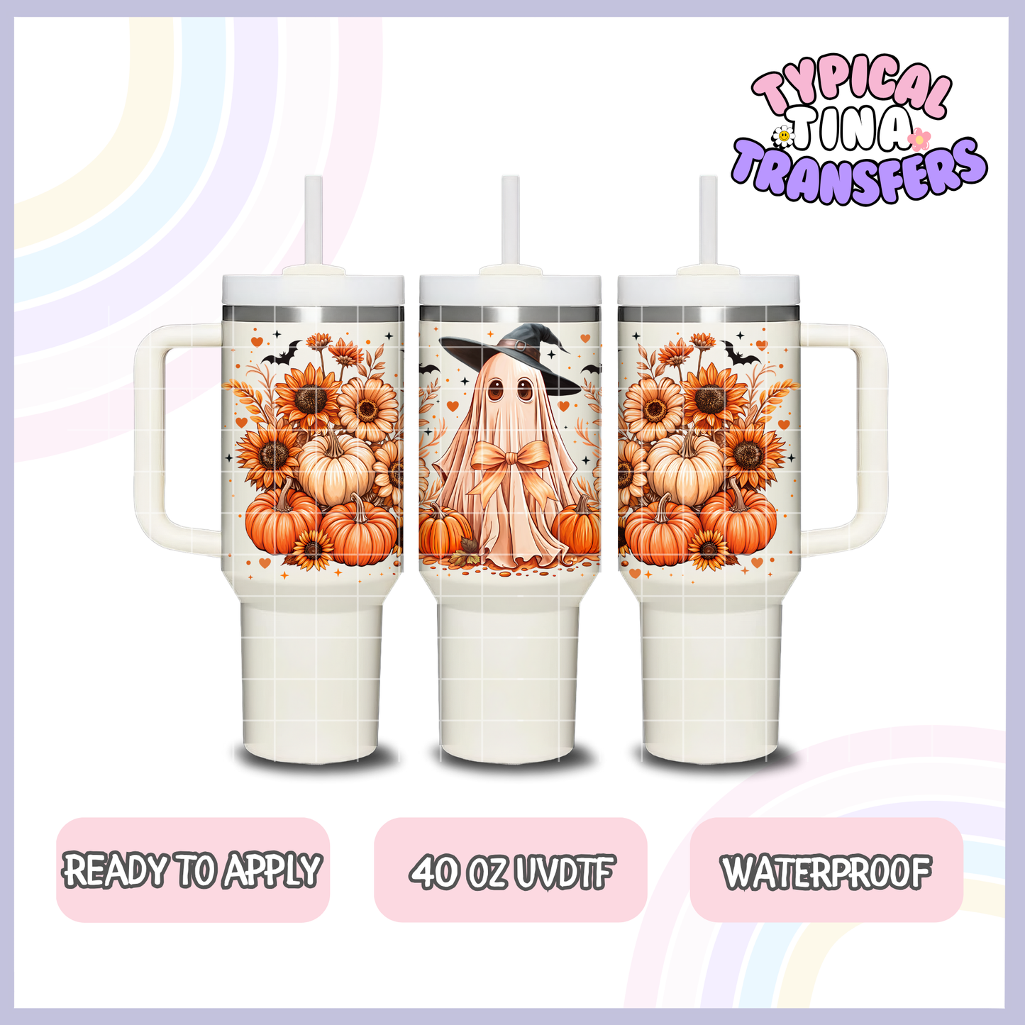 Ghosts with witch hat | 40oz UVDTF Wrap | POD