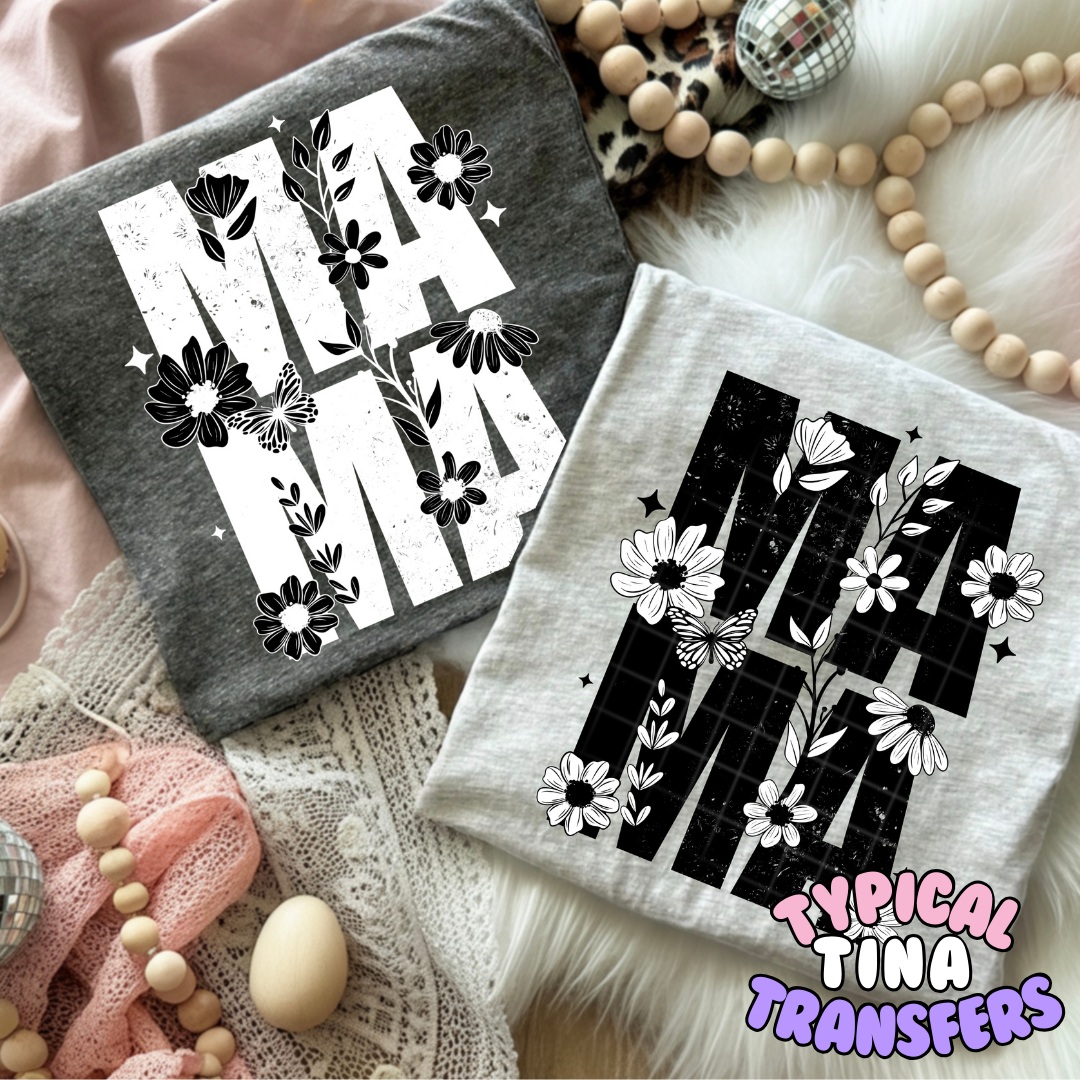 Block Letter MAMA with flowers | DTF Transfers | POD