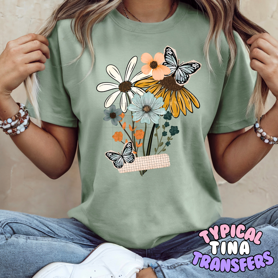 Spring Florals with blue butterflies | DTF Transfers | POD