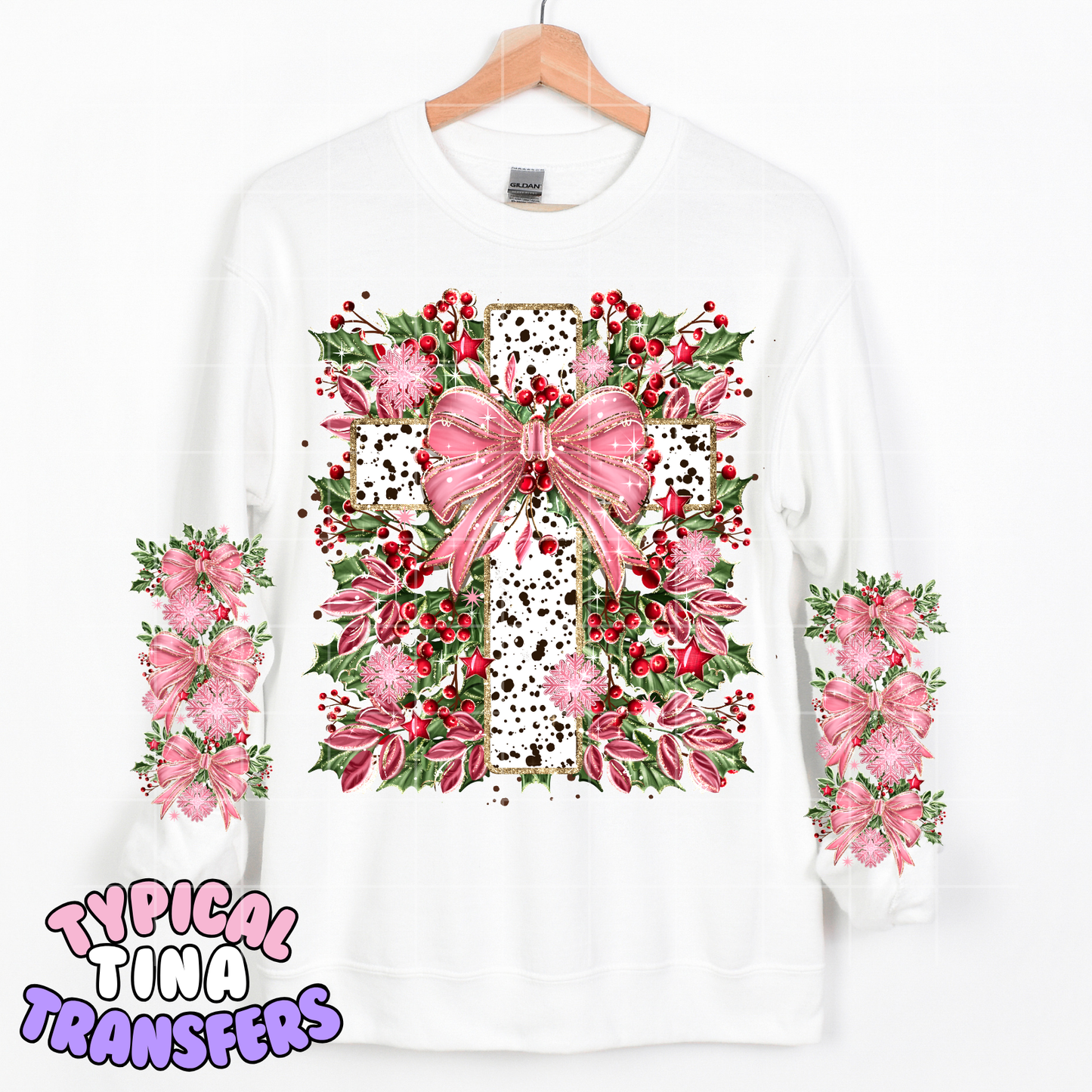 Cross - pink bows floral accents | DTF Transfer | POD
