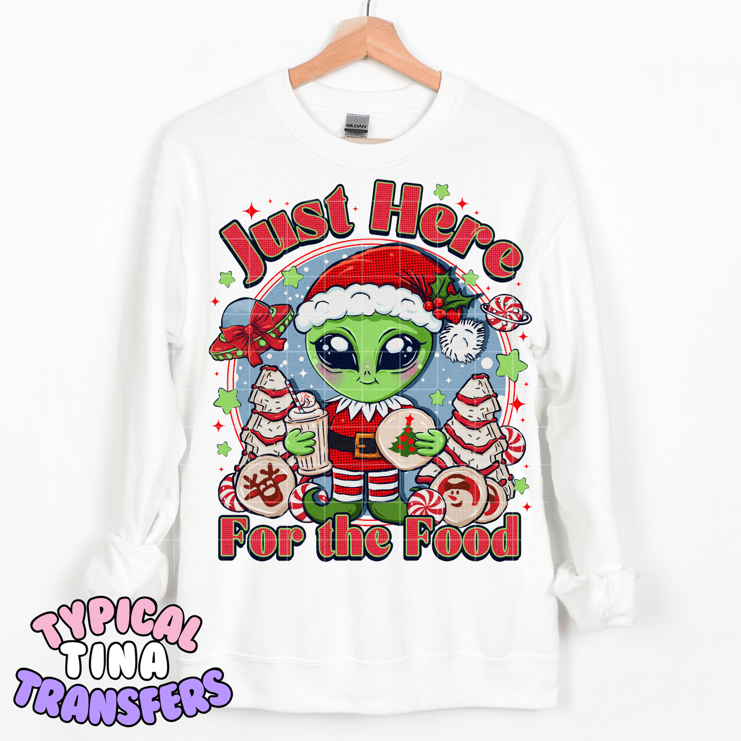 Just Here for the food Christmas Alien | DTF Transfer | POD