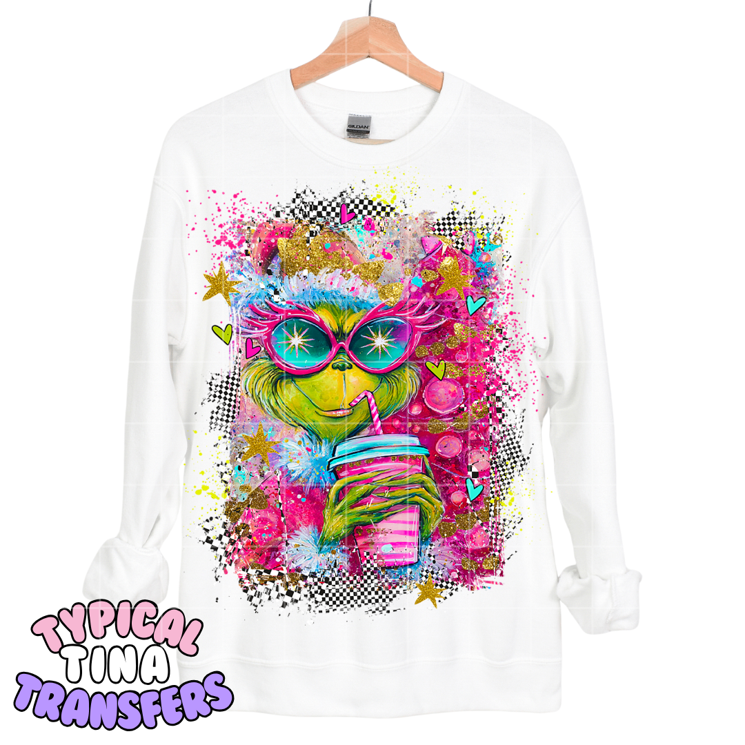 Jolly and Caffeinated Gr!nch no words | DTF Transfers | POD