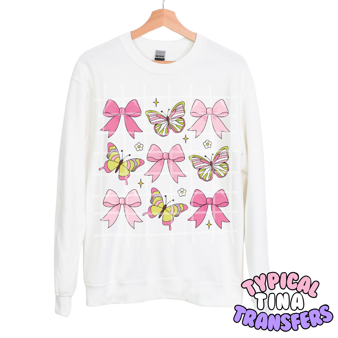 Spring butterflies and pink bows| DTF Transfers | POD
