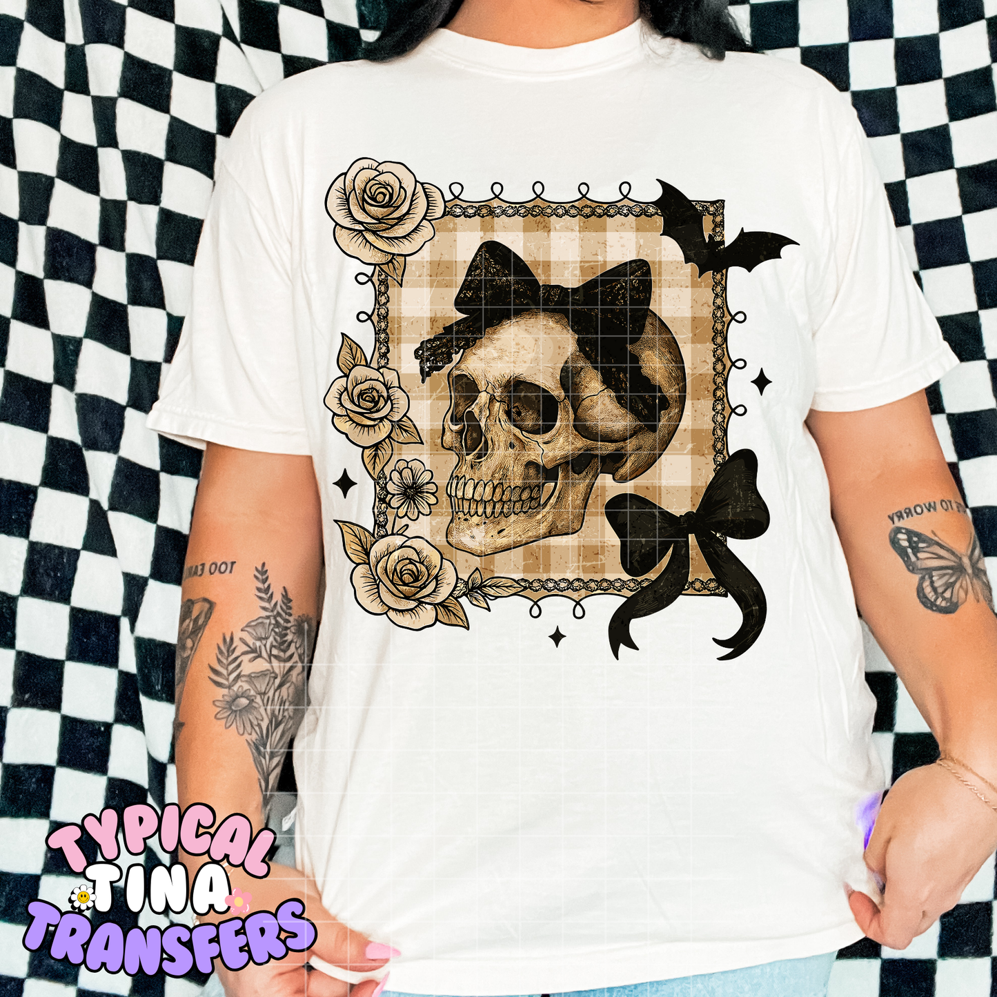 Preppy Halloween Skull Tan| DTF Transfer | POD