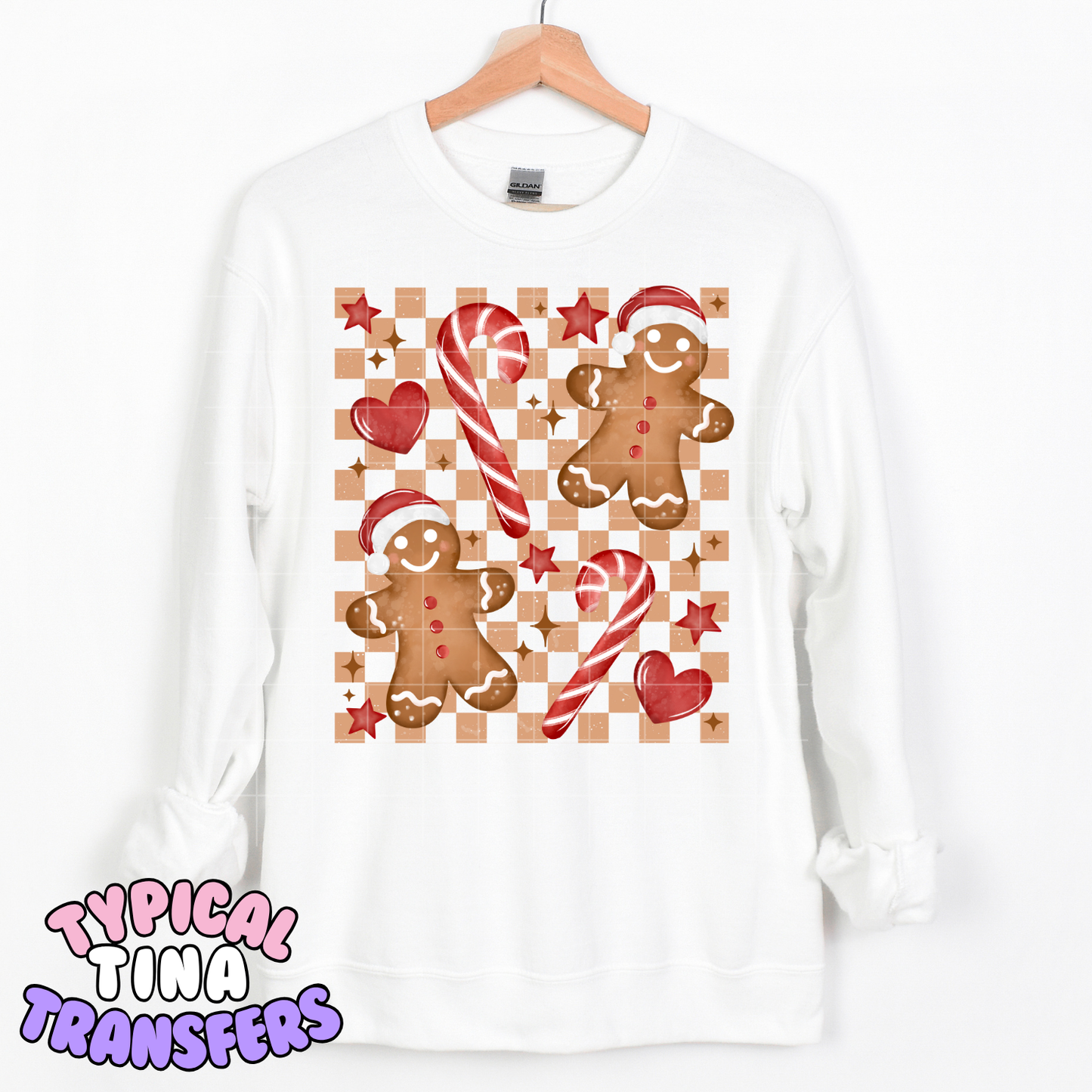Gingerbread Checkered Pattern and candy canes | DTF Transfer | POD