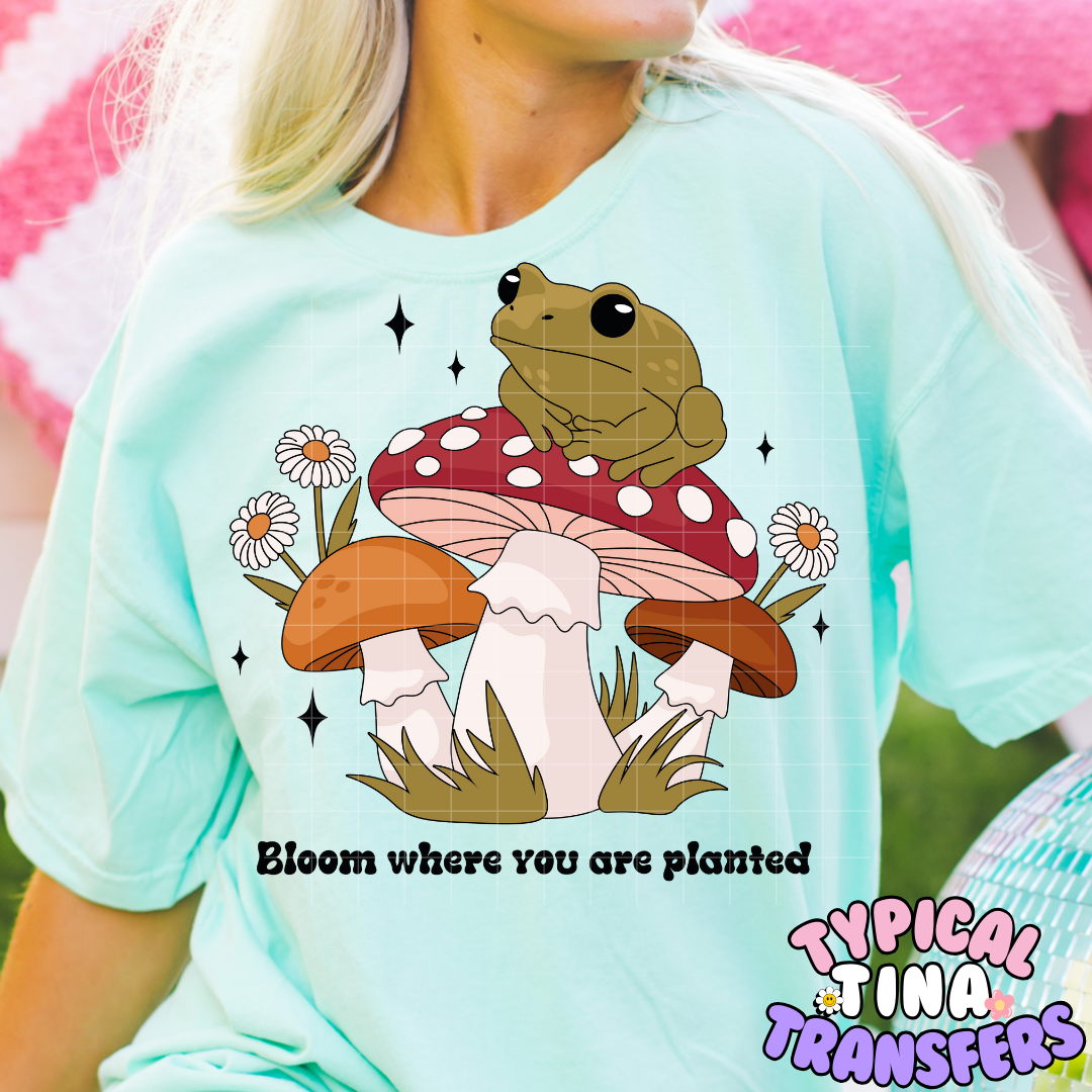 Bloom Where you are planted Frog | DTF Screen Print | POD