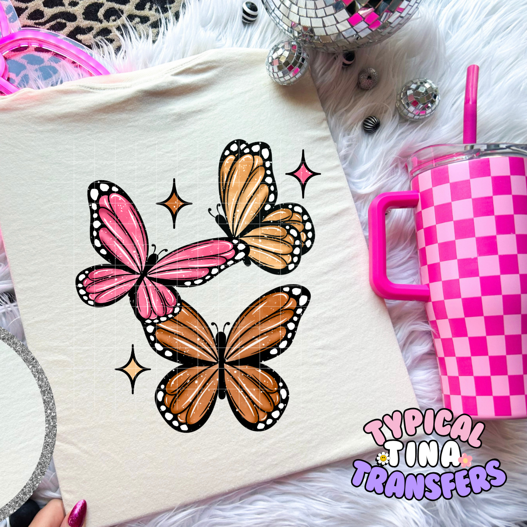 Monarch & Pink butterflies | DTF Screen Print | POD